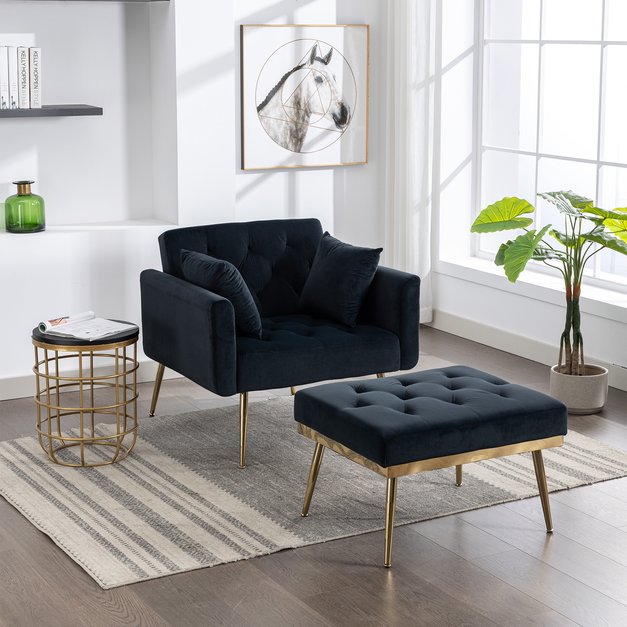 Navy velvet clearance chair and ottoman