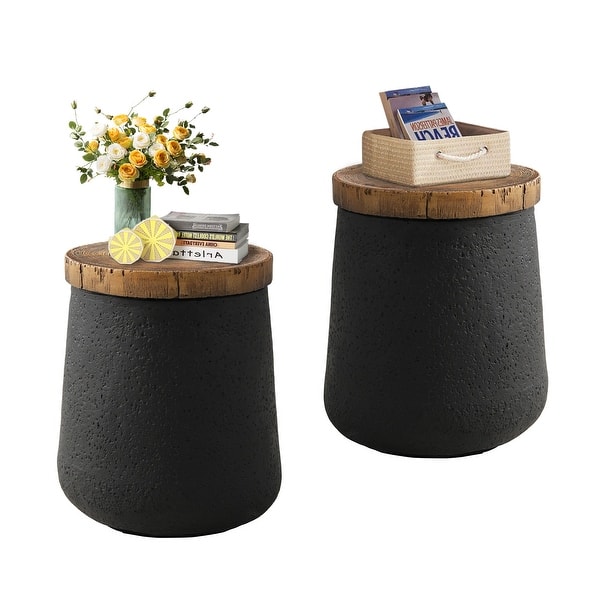 COSIEST Faux-Wood Top Side Table - 2pc - Cylinder Shape