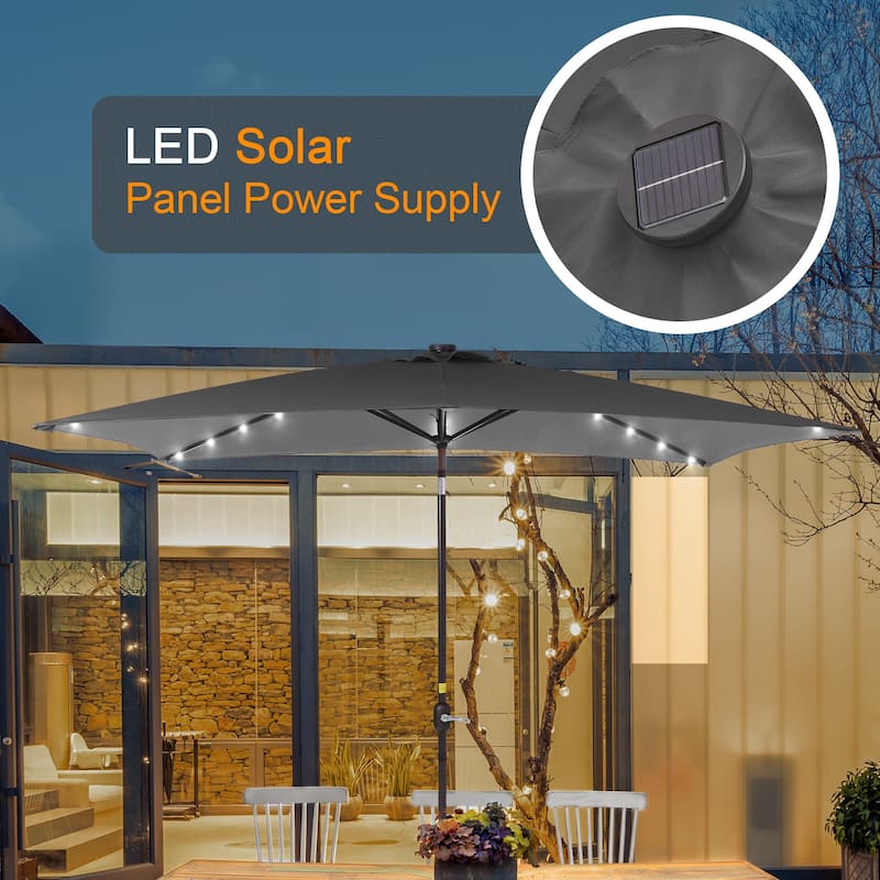 LIVOOSUN 10x6.5ft Steel Solar-Powered LED Patio Umbrella,w/Crank Tilt