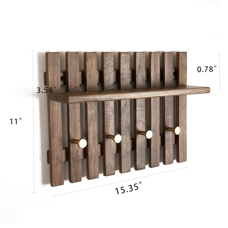Dark Solid Wood Wall Organizer With Tray Storage - 15.35" L