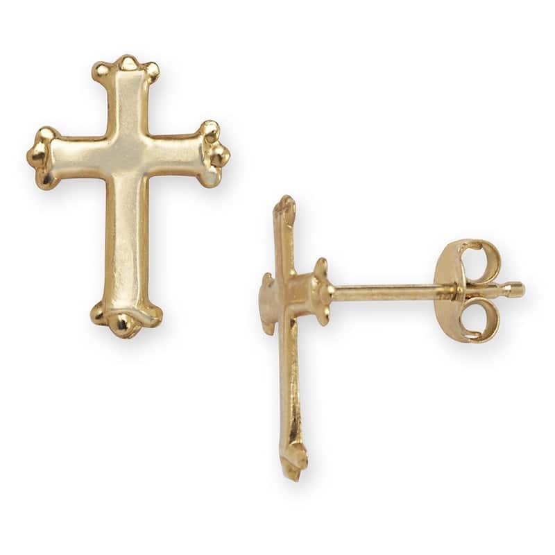 Curata 14k Yellow Gold 11x8mm Polished Budded Cross Earrings