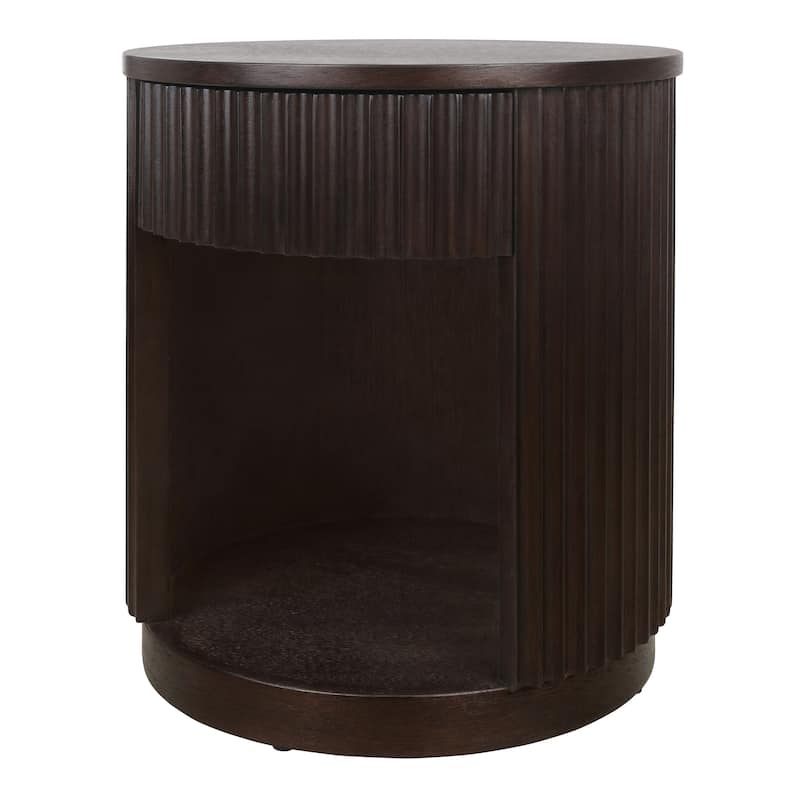 NPD Furniture Truro Fluted Nightstand with 1 Drawer and Open Shelf - Dark Brown