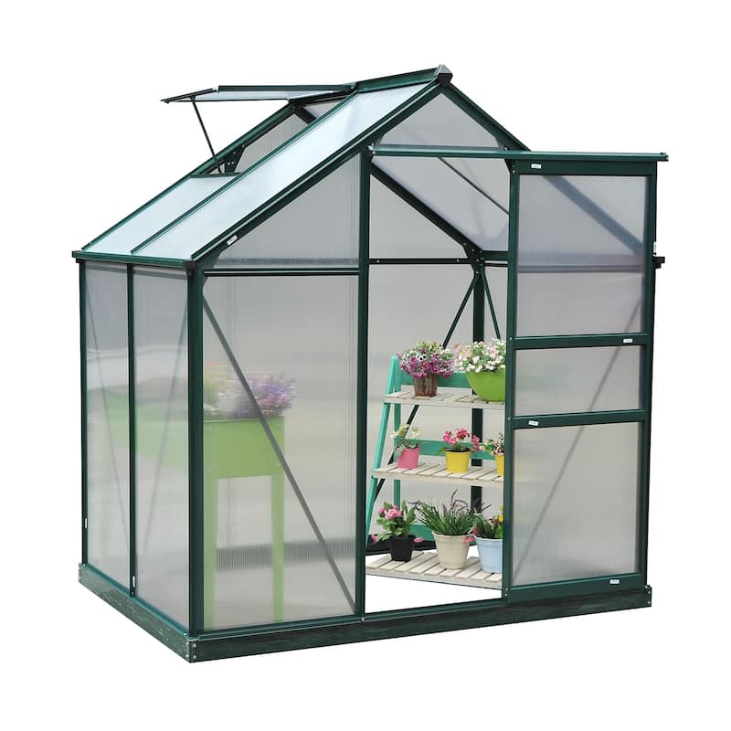 Outsunny 6' x 4' x 7' Twin Wall Polycarbonate Walk-In Greenhouse for Outdoors - 6' x 4' x 6.5'