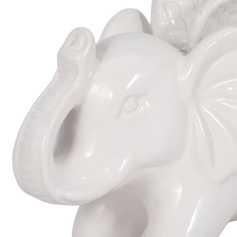Sagebrook Home White Modern Neutral 7" Ceramic Angel Elephant Figurine - 8" x 4" x 6"