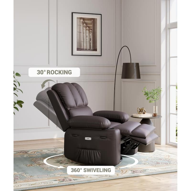 27'' Oversized360° Swivel Recliner Chairs with Heat and Massage