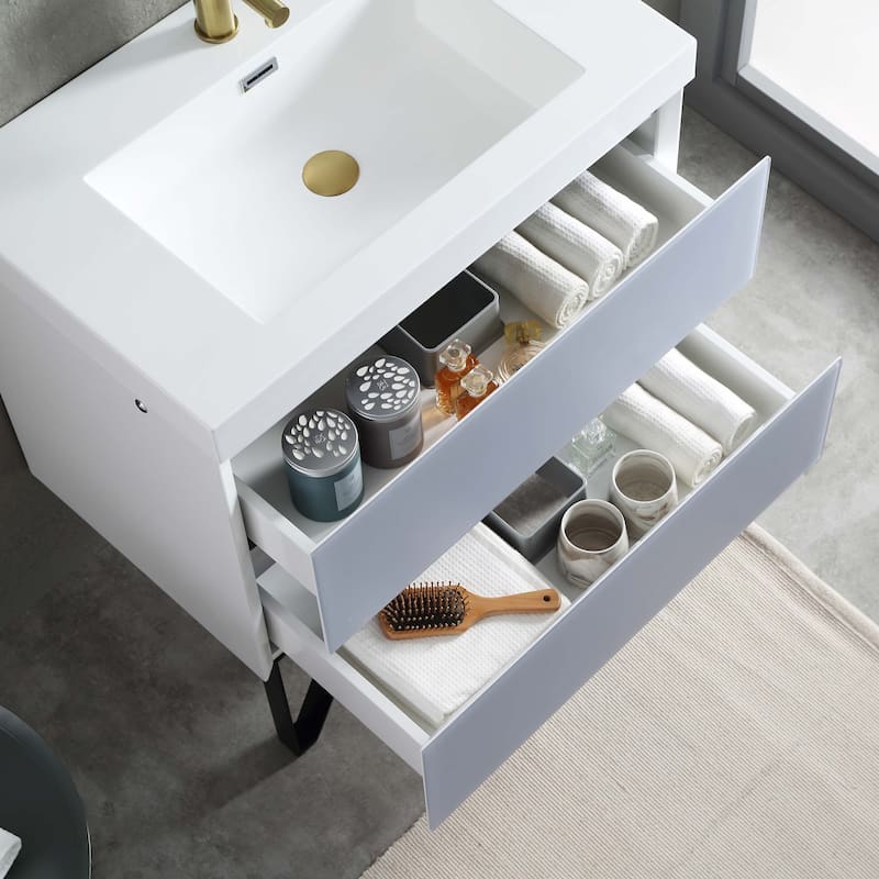 LED Lighted Floating / Wall Huang Vanity with Acrylic Sink and Comfortable Dimmed Vanity Light