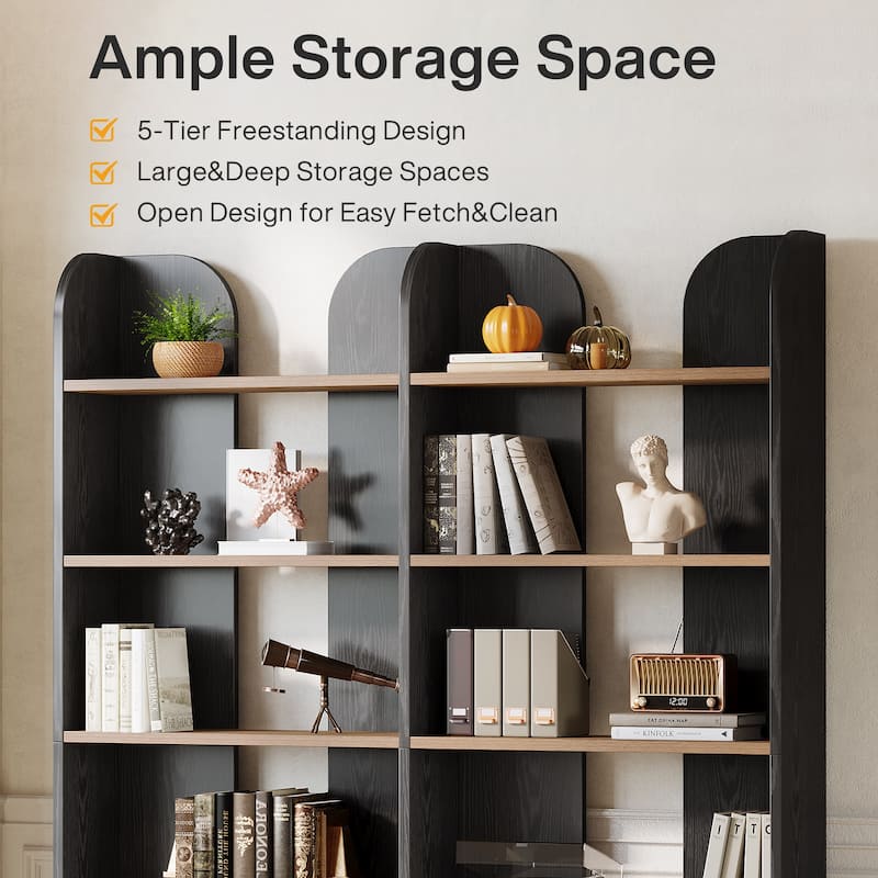 70.87" 5-Tier Double Wide Bookshelf, Open Shelves Tall Floor Standing Bookcase Storage Accent Shelf