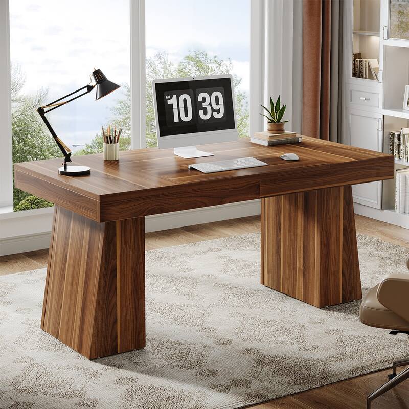 55 Inches Wood Executive Desk for Home Office, Rectangular Large Computer Desk