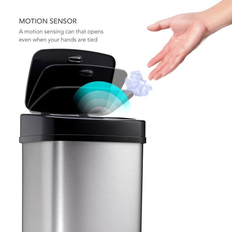 NINESTARS 2 Piece Stainless Steel Motion Sensor Trash Can Set 13 Gallon & 3 Gallon Combo CB-DZT-50-13/12-5
