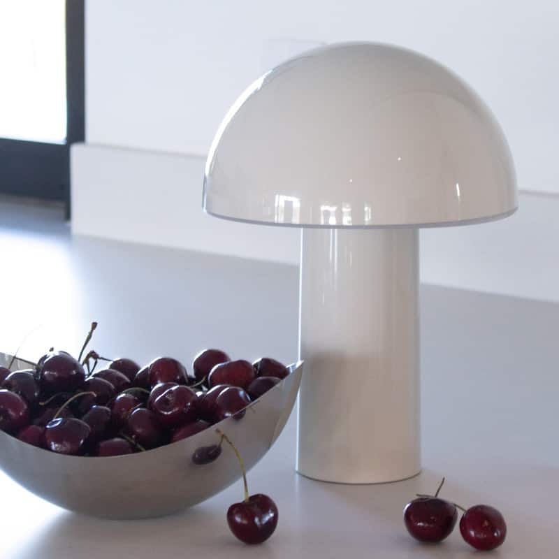 Brightech Celia LED Glossy Modern Round Dome Dimmable Cordless Portable Rechargeable Bedside Nightstand Desk Lamp - Glossy Off-White Cream