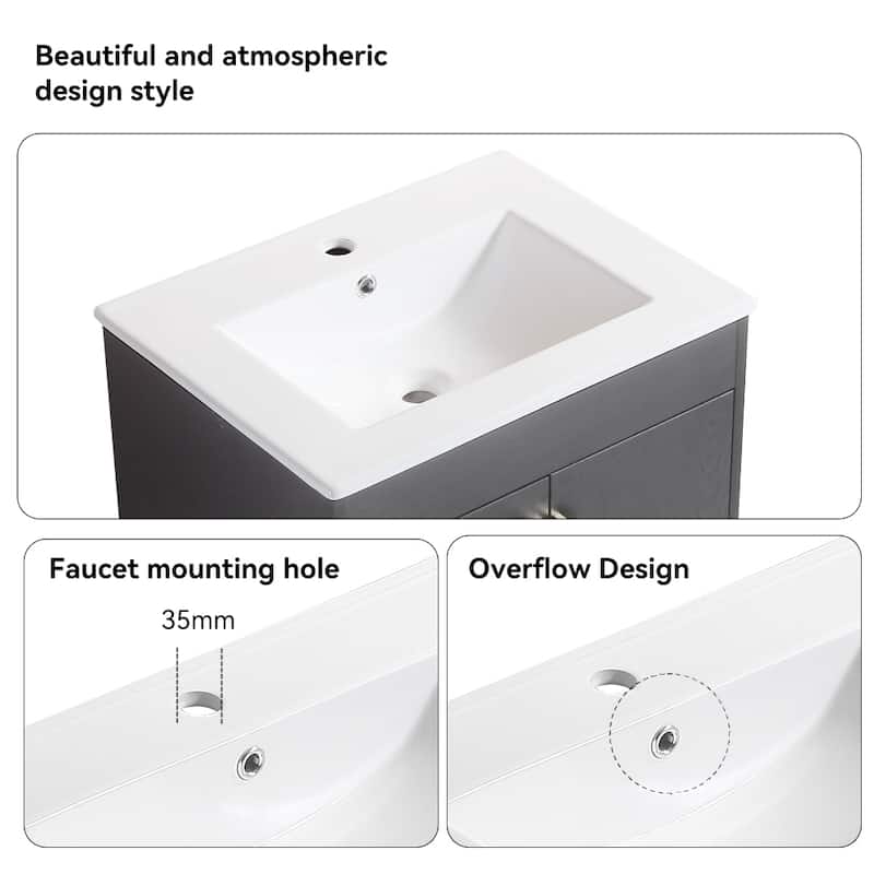 24 in. W x 19 in. D x 33 in. H Bathroom Vanity with White Ceramic Basin,Two Cabinet Doors,Excluding faucets