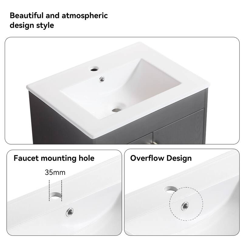 30 in. W x 19 in. D x 33 in. H Bathroom Vanity with White Ceramic Basin,Two Cabinet Doors,Excluding faucets