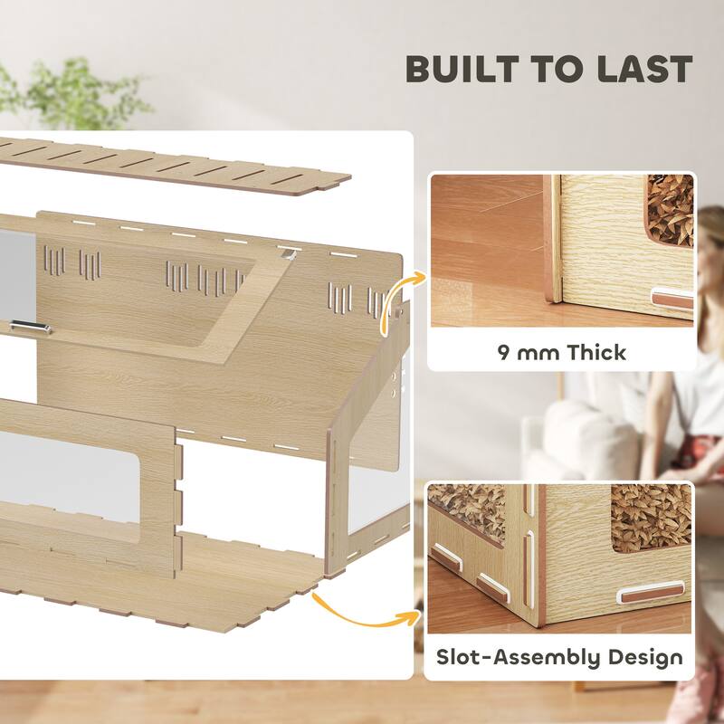 Oak Hamster Habitat with Clear Acrylic Panels and Inclined Top Opening Side Handles for Transport - 39.4" L x 22.8" W x 20.1" H