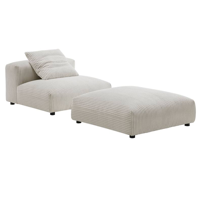 Solace Modular Corduroy Upholstered Armless Chair and Ottoman Set
