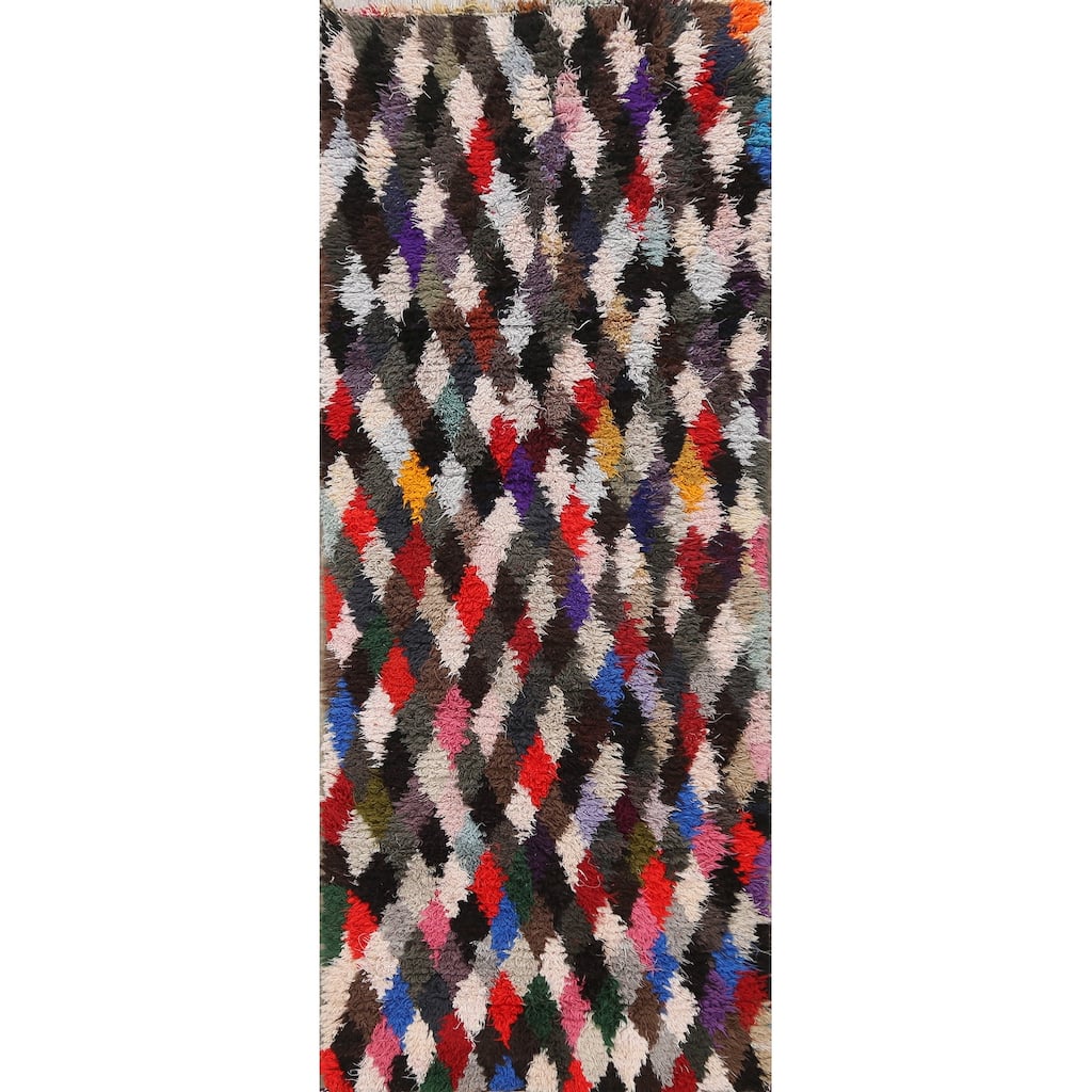 Vintage Tribal Moroccan Oriental Runner Rug Handmade Wool Carpet - 2'9" x 7'8"