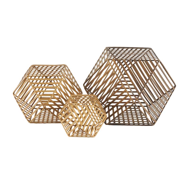 Metal Geometric Sculpture - Set of 3 Gold - Roche River Decor - 8"W x 8"L x 8"H