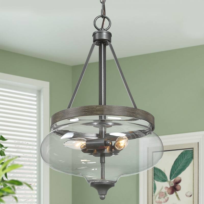 Farmhouse 3-light Glass Ceiling Pendant Lights Chandeliers for Kitchen Island Dining, Living Room - L12.5"xW12.5"xH20.4"