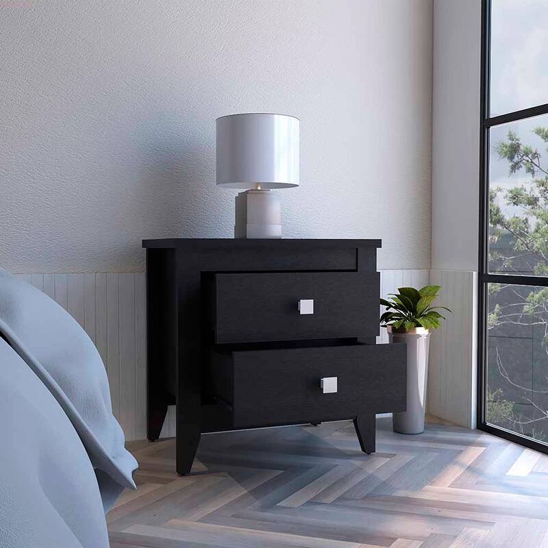 Nightstand More,Two Shelves,Four Legs,Black Wengue Finish，for Living Room,and Dining Room