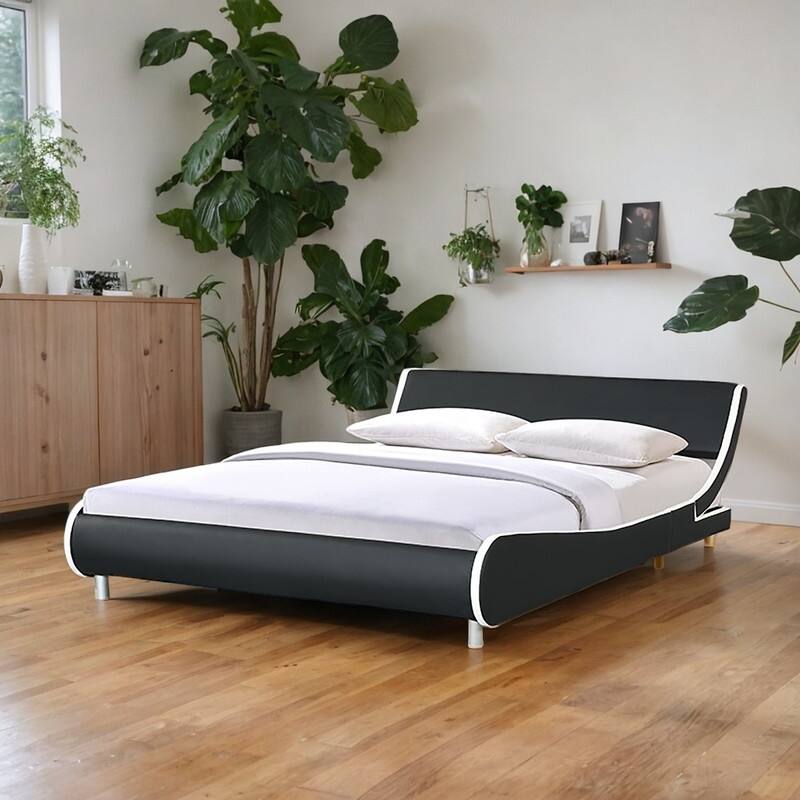 Queen Size Faux Leather Upholstered Platform Bed With Wood Frame,Remote