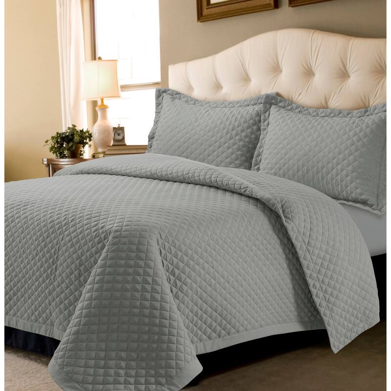 Brisbane Solid Oversized Quilt Set - Silver Grey - Queen