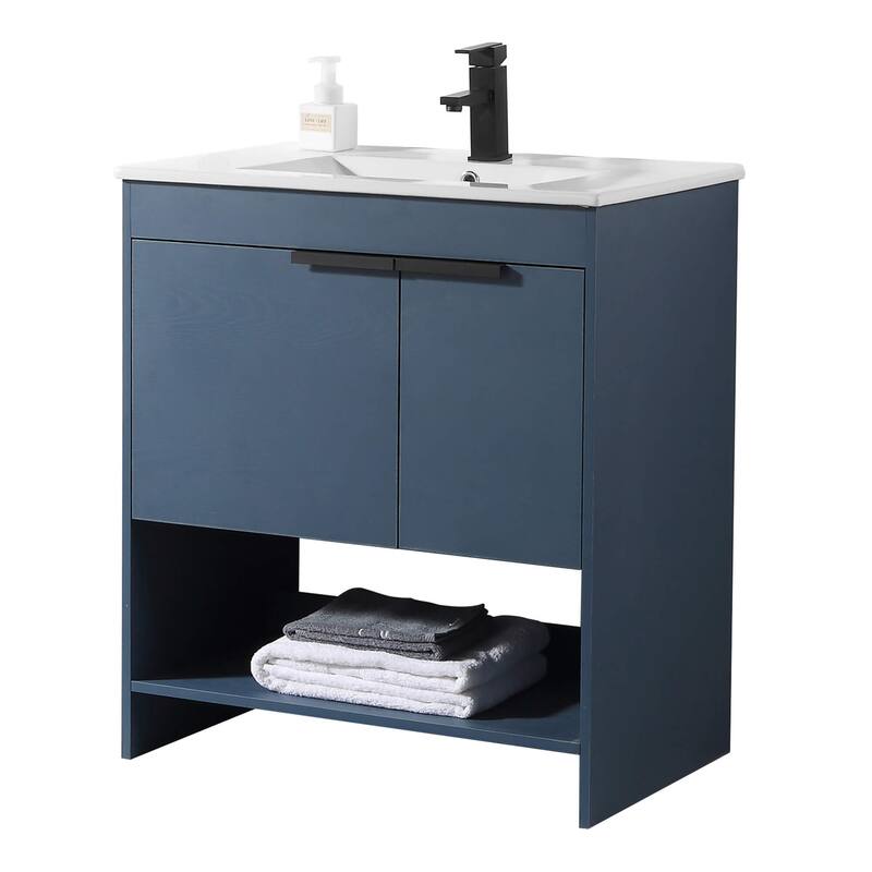 Fine Fixtures Phoenix Bathroom Vanity with Sink - Full Assembly Required - 30 Inch - Navy Blue