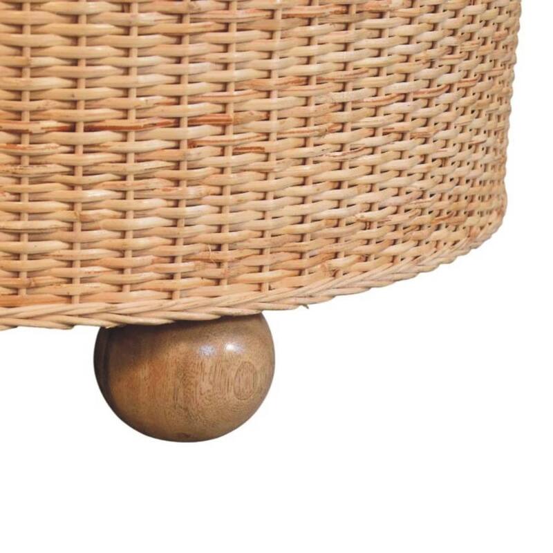 Artisan Furniture Solid Wood Regency Round Woven Coffee Table with Ball Feet, Brown