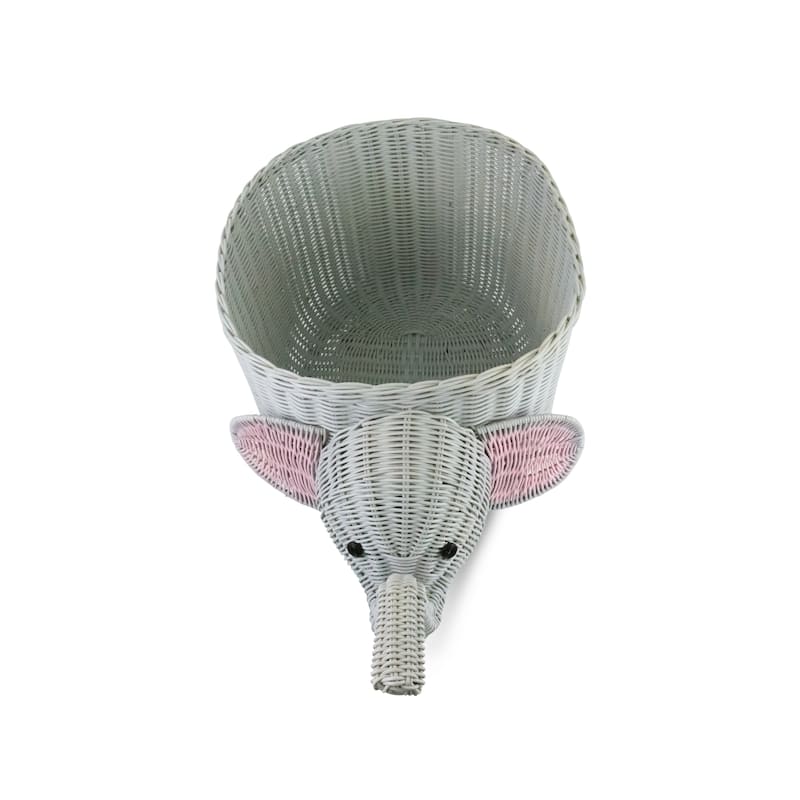 28" Large Hand Woven Gray Elephant Rattan Storage Basket Bin Shelf Organizer Handmade Gift Wicker