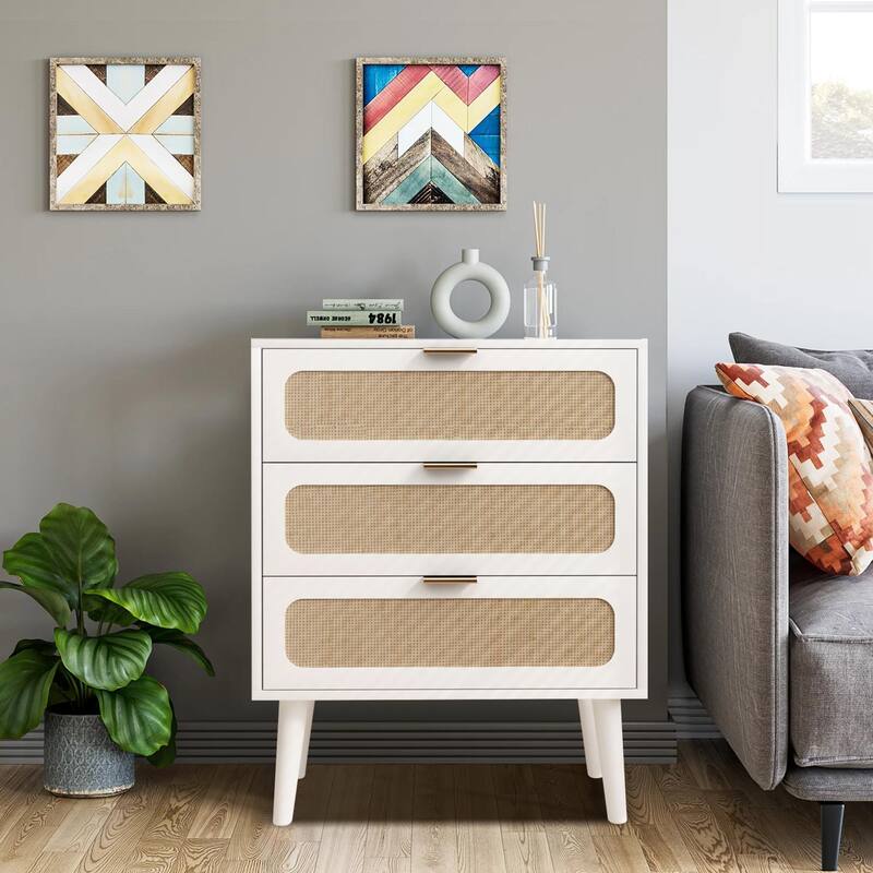 3-Drawer Wood Storage Nightstand