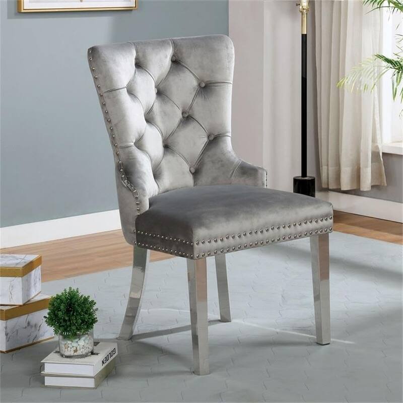 Contemporary Gray Finish Wingback Chairs Set