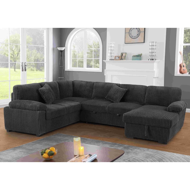 Modern Corduroy Sectional With Storage Chaise Lounge