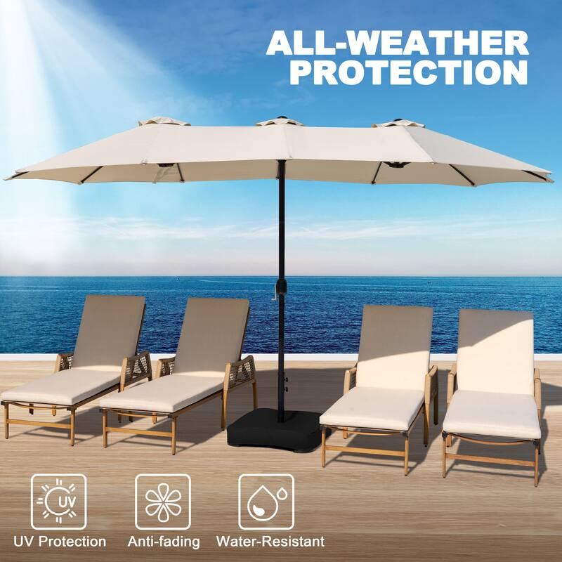 15FT Double-Sided Patio Umbrella with Umbrella Base and 2 Sandbags