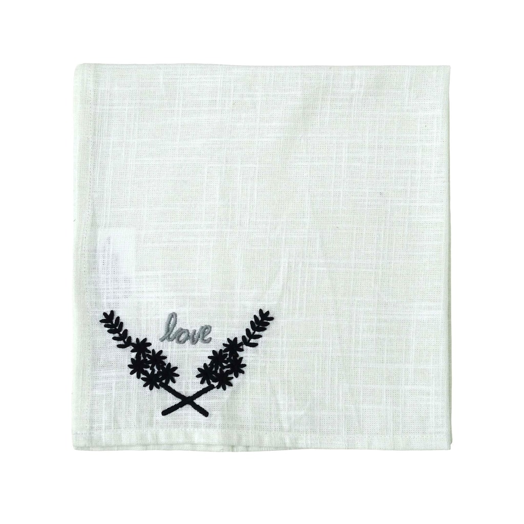Vibhsa Cotton Napkins set of 4 for Dining Table Black Love Embroidered 20"x20"