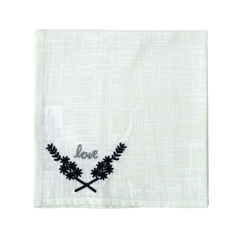 Vibhsa Cotton Napkins set of 4 for Dining Table Black Love Embroidered 20"x20"