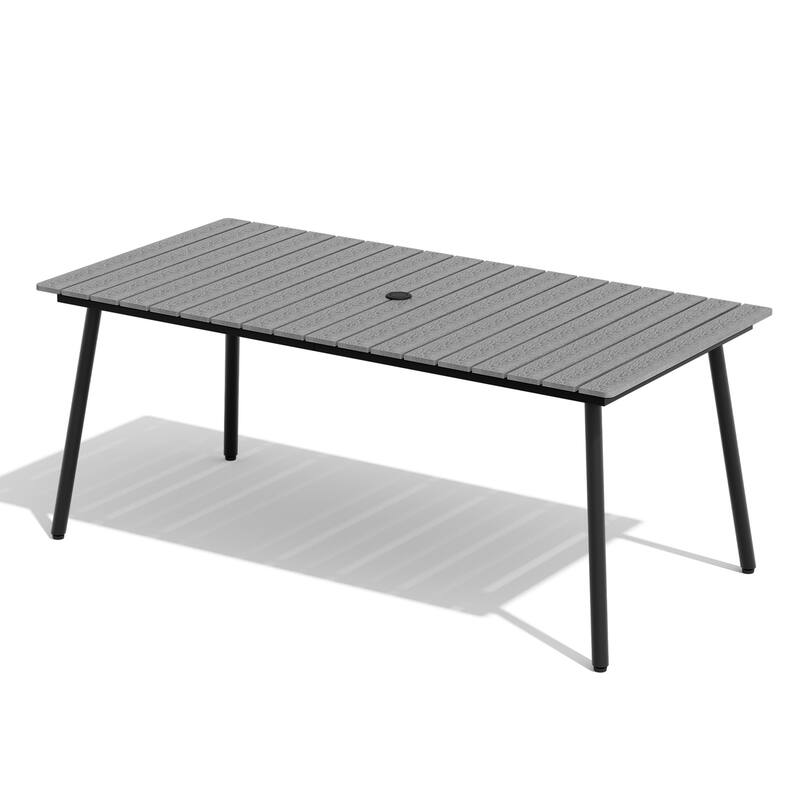 70in Outdoor Patio Rectangle Aluminum Wood-Like Dining Table with Umbrella Hole