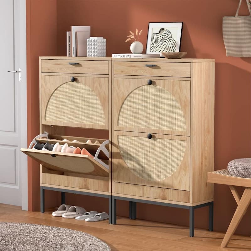 Boho Natural Rattan Shoe Storage Cabinet