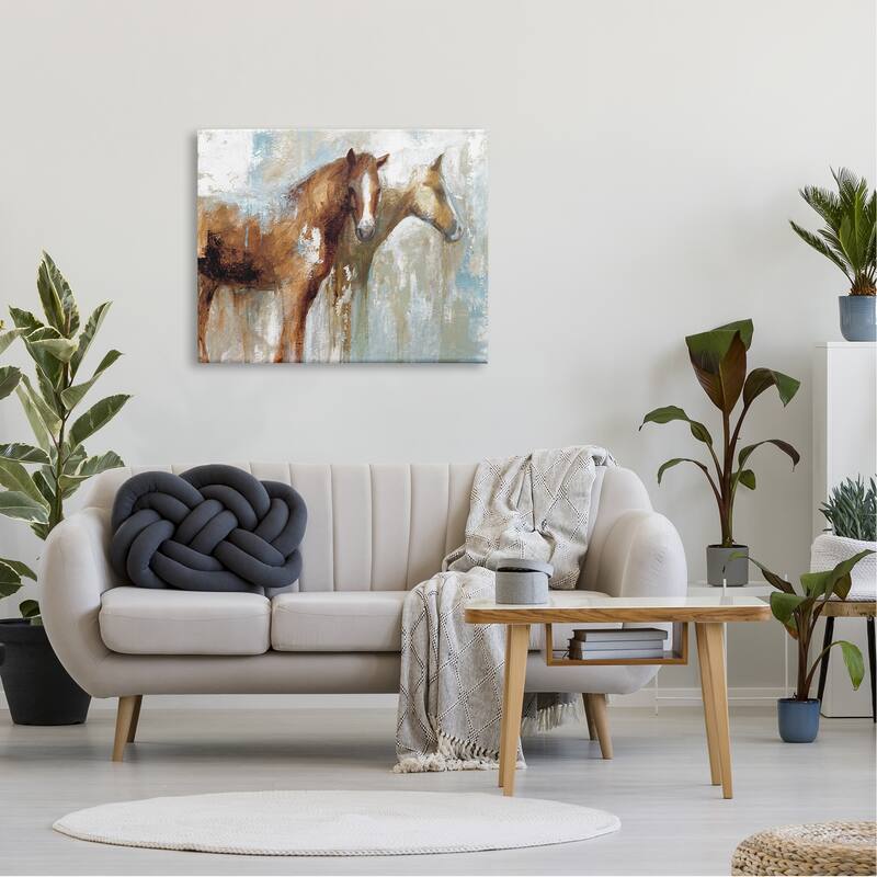 Stupell Layered Abstract Horses Foals Farm Animal Painting Canvas Wall Art - Brown