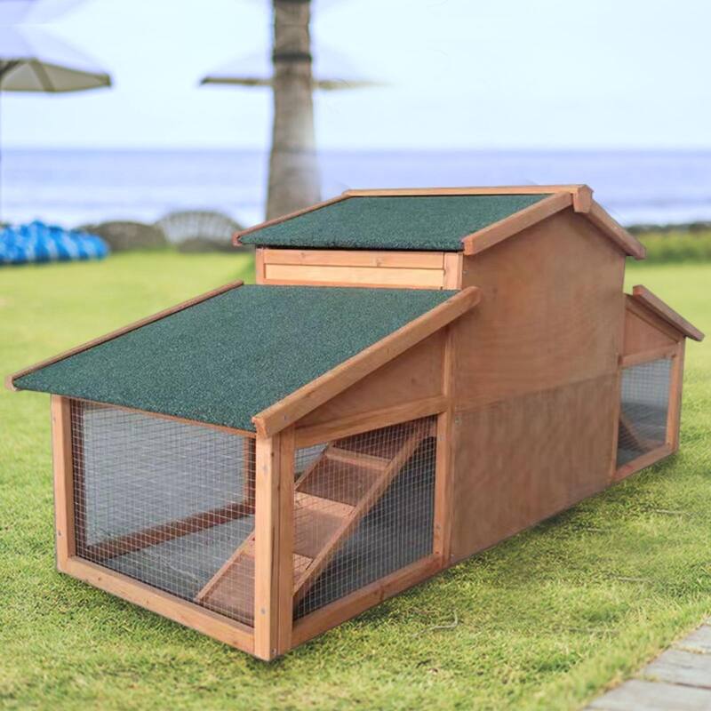 2-layer Wooden Rabbit Hutch Chicken Coop with Doors