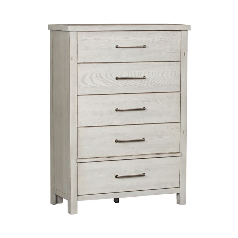 Modern Farmhouse Flea Market White Distressed 5 Drawer Chest