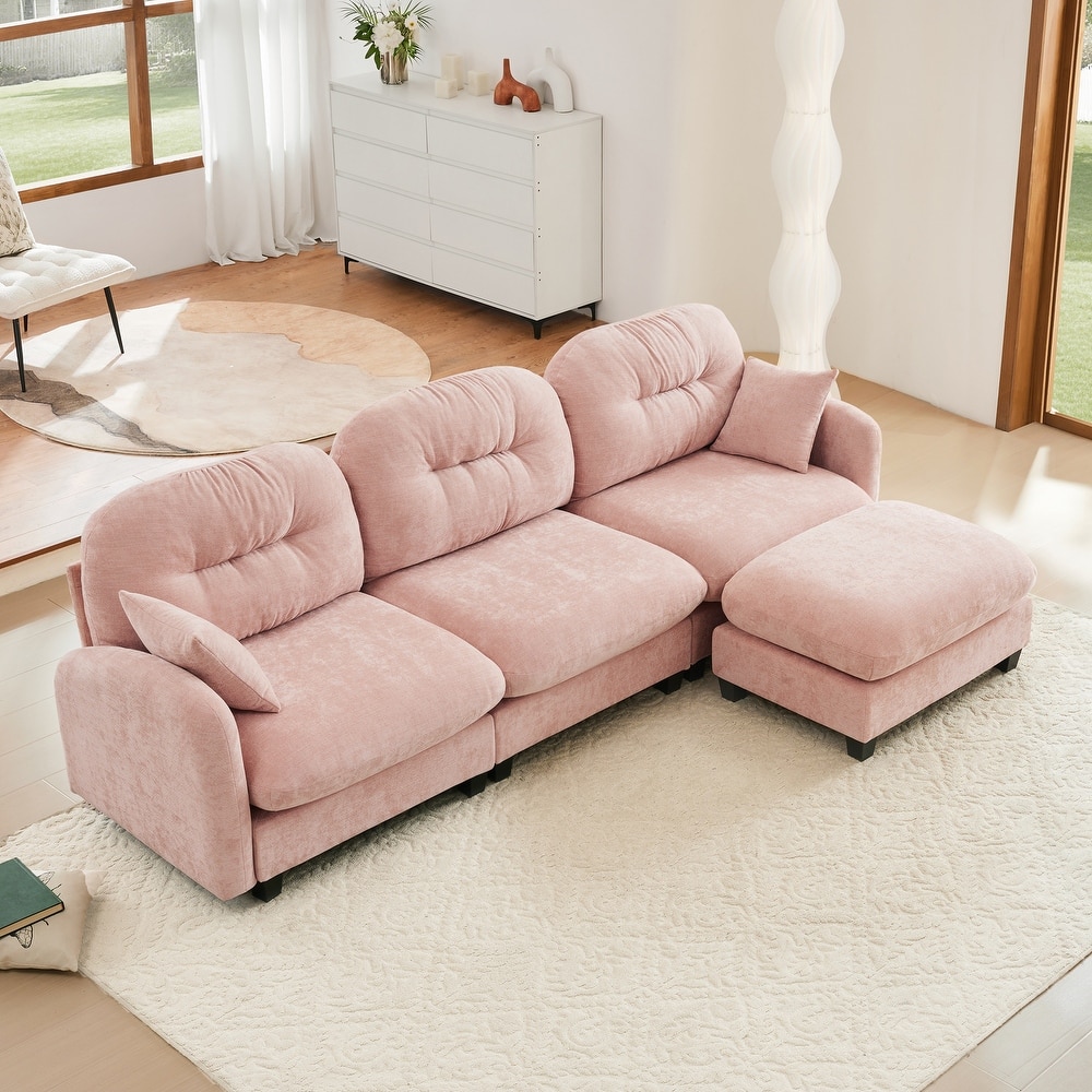 GDFStudio - Amori Modular Modern Chenille L-Shaped Sectional Sofa with Ottoman and Tufted Cushion Backrest