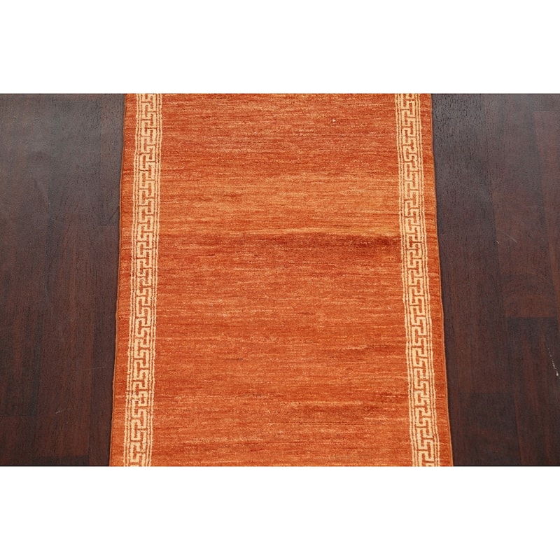 Orange Bordered Oriental Gabbeh Kashkoli Wool Runner Rug Hand-knotted - 2'8" x 8'11"