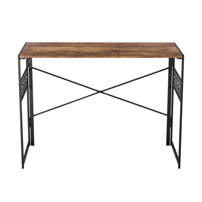 Homy Casa Modern Folding Desk with Black Metal Frame and Wood Top