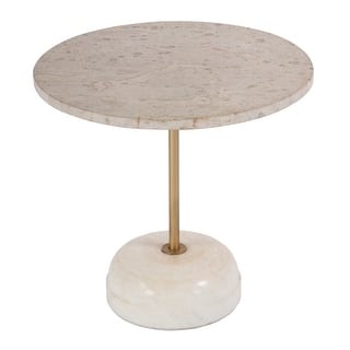 Lucia 19 in. W Round Marble and Iron Pedestal Side Table