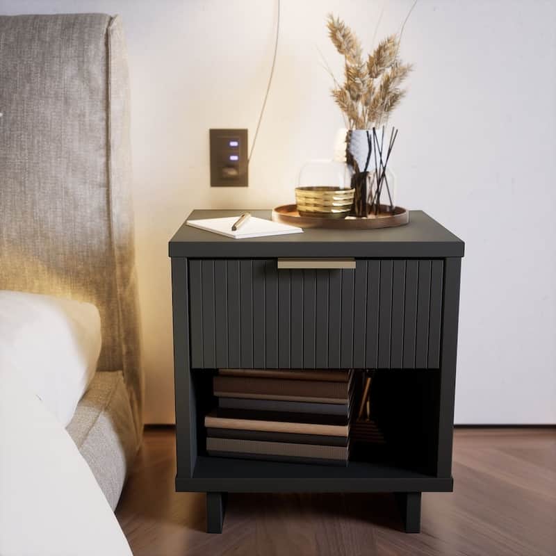 Manhattan Comfort 1.0 Granville Modern 1 Drawer Nightstand - Dark Grey