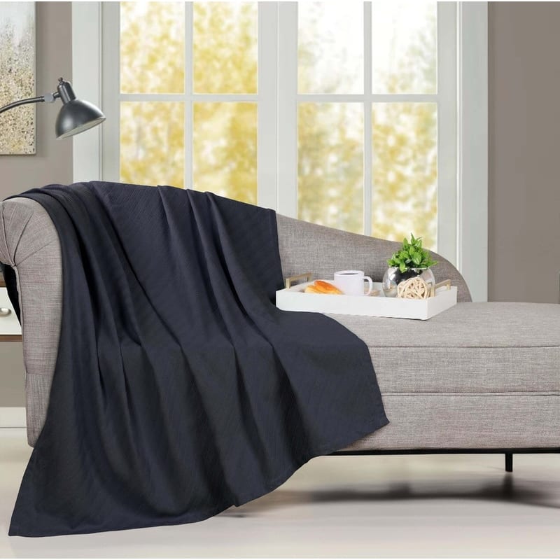 Blue Nile Mills Striped Jacquard Dobby Weave Cotton Throw Blanket