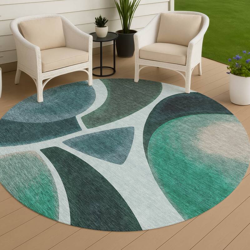 Machine Washable Indoor/ Outdoor Modern Hays Chantille Rug - Teal - 8' x 8'
