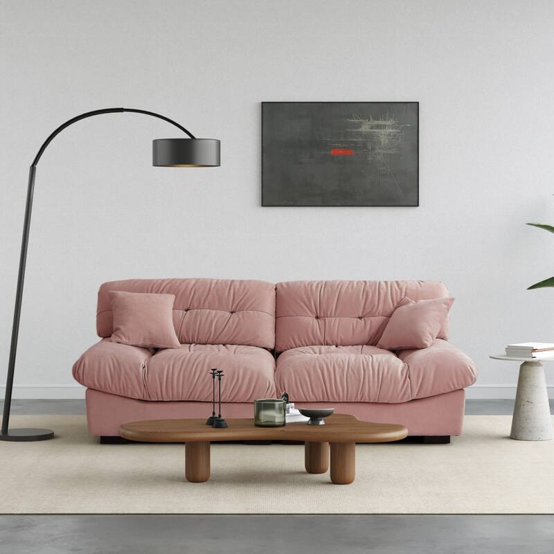 105'' Modern Section Sofa with Arms Velvet Fabric Sofa For Living Room - Pink