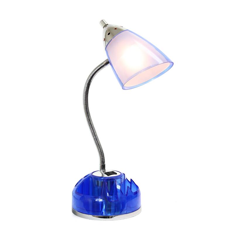 19.5 in. Clear Blue Finish Table Lamp with Blue Shade, Desk Lamp for Writing and Computer Desks