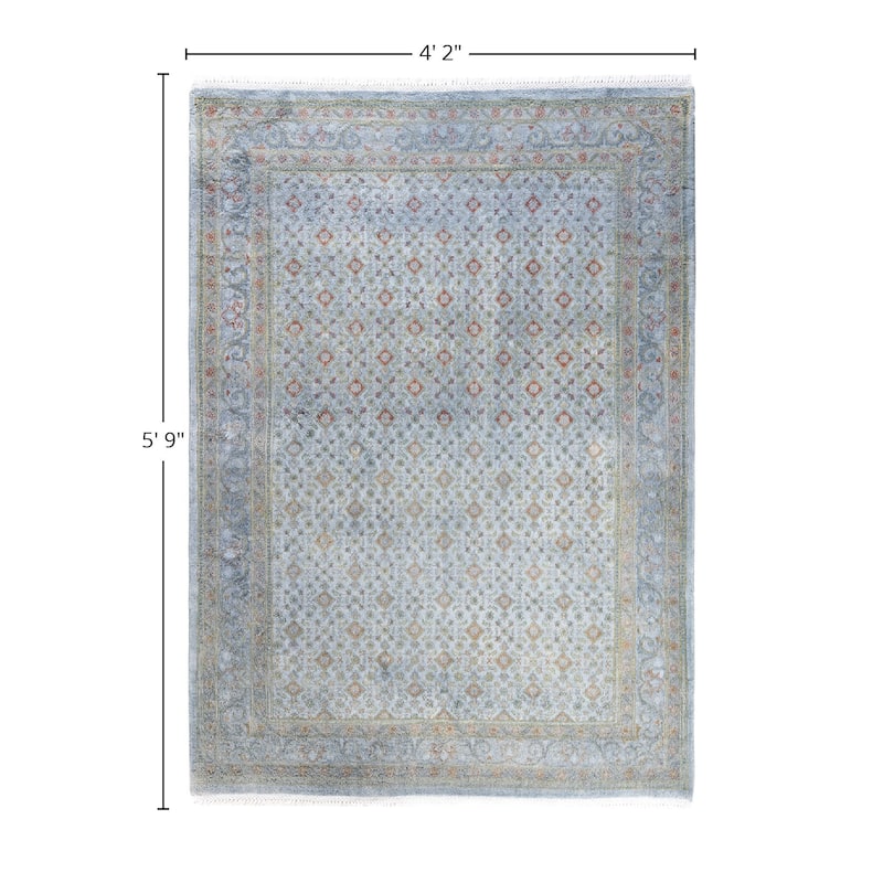 Fine Vibrance One-of-a-Kind Hand-Knotted Area Rug - Gray, 4' 2" x 5' 9" - 4' 2" x 5' 9"