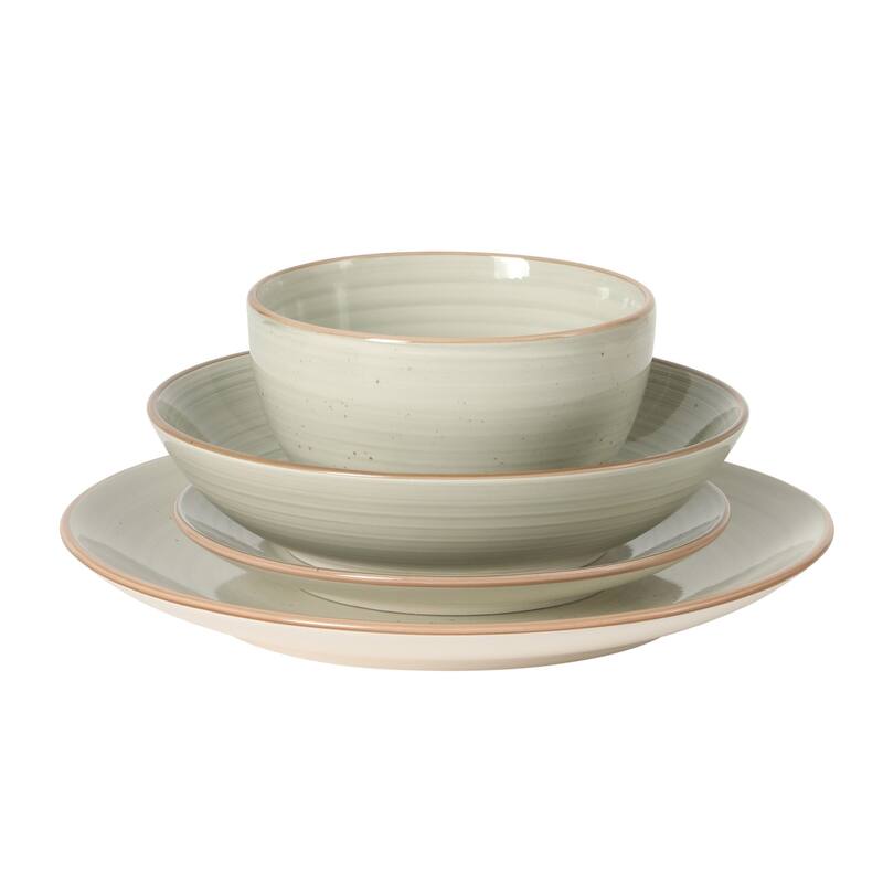 Gibson Home Stonebury 16 Piece Plates and Bowls - Handpainted Stoneware Dinnerware Set - Service for 4