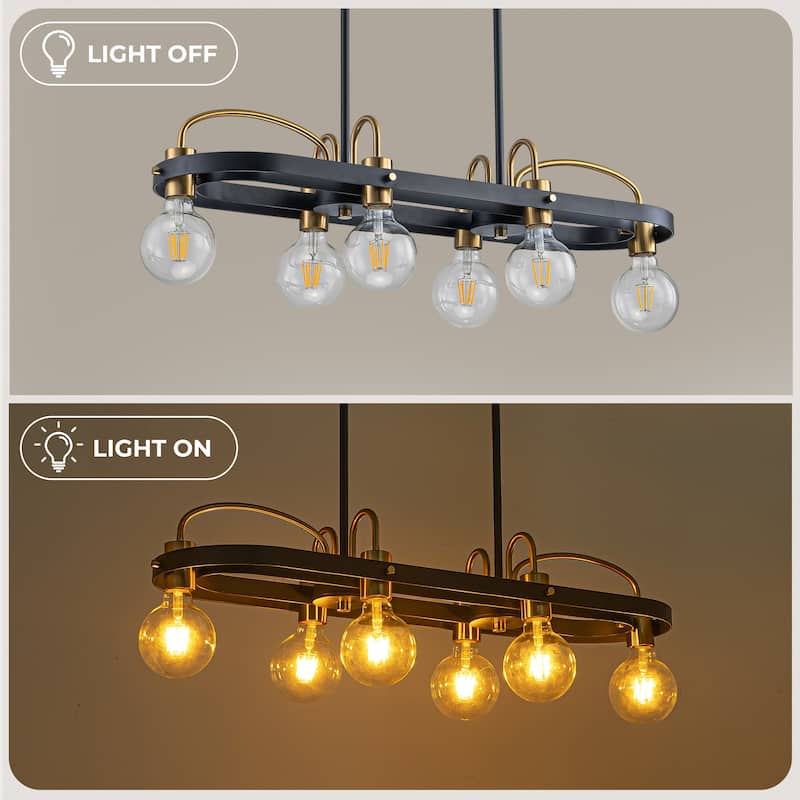 6 Lights Black and Gold Rectangle Chandelier